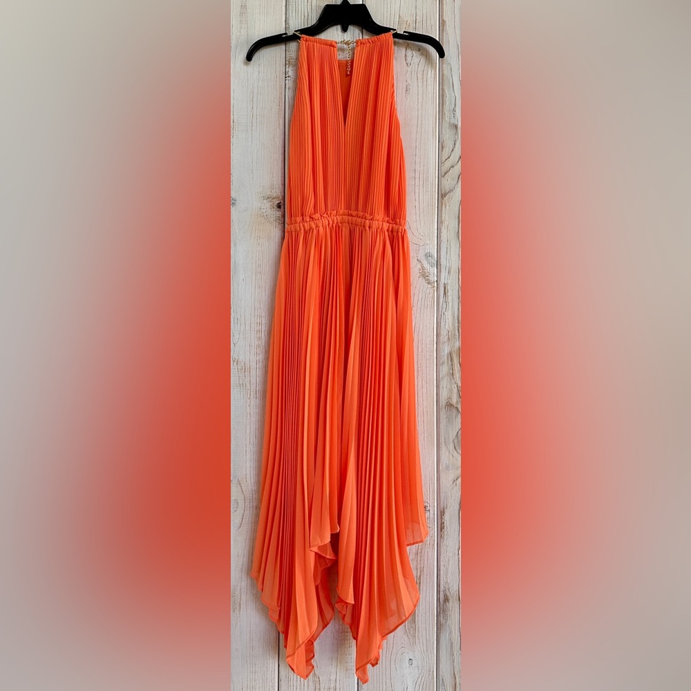 Michael Kors Pleated Chain Neck Halter Dress in PEACH (not black) MEDIUM